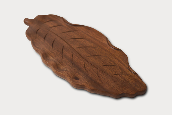 Acacia Wood Serving Leaf Tray - 14 Inches